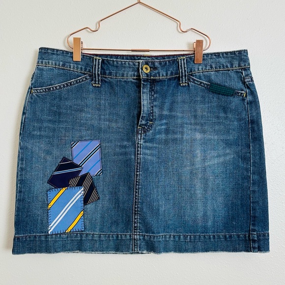 Vintage Tommy Hilfiger Denim Jean Skirt Patchwork Mini Y2K - Picture 5 of 11